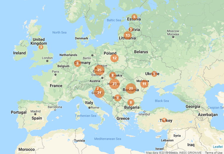A feltárt gyűjtemények országok szerinti megoszlása 2018 januárban